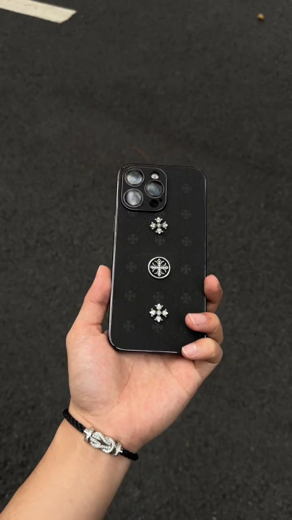 克羅心閃鑽金屬立標手機殼