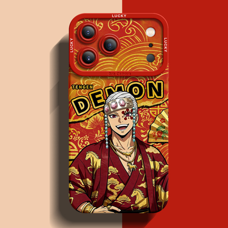 鬼滅之刃紅色馬年金線矽膠手機殼