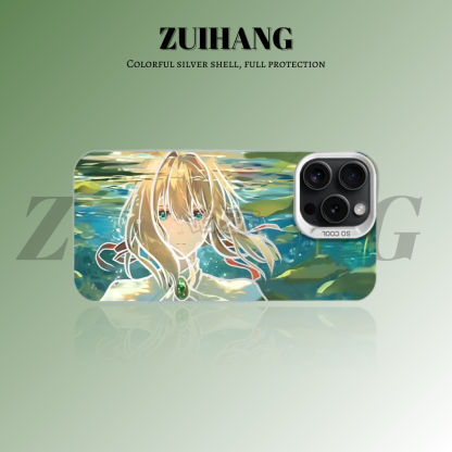 紫羅蘭永恆花園彩銀線條漸變防摔手機殼-ZUIHANG SHOP