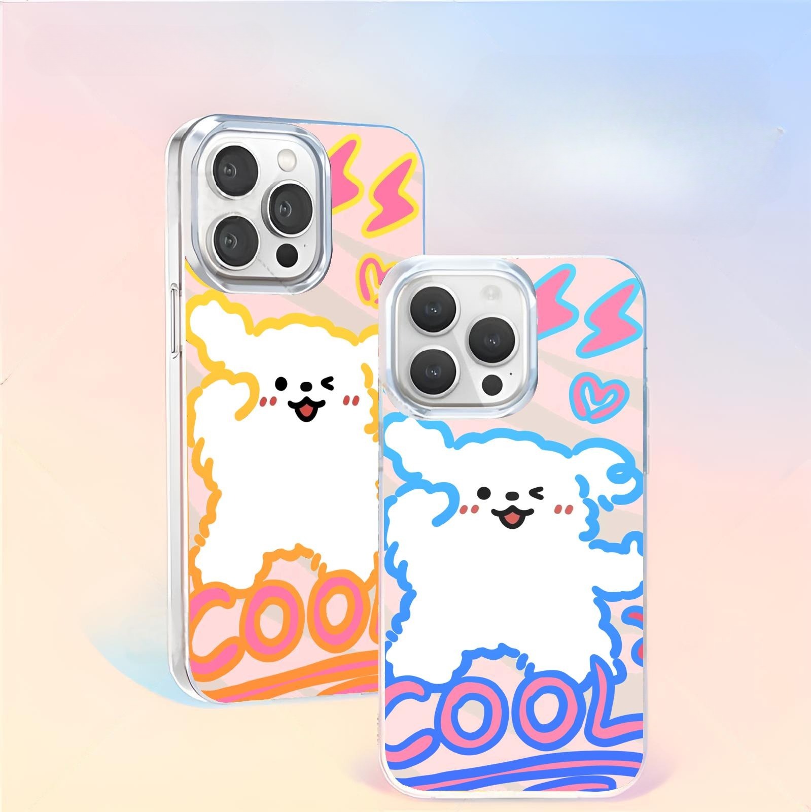 線條小狗極光金防摔手機殼