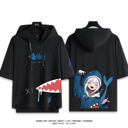 Vtuber HOLOLIVE 連帽短袖T恤 噶嗚·古拉 がうる・ぐら Gawr Gura-ZUIHANG SHOP