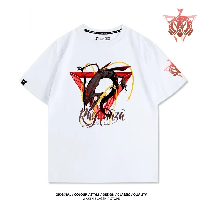 MEGE紅色裂空座印花短袖T恤