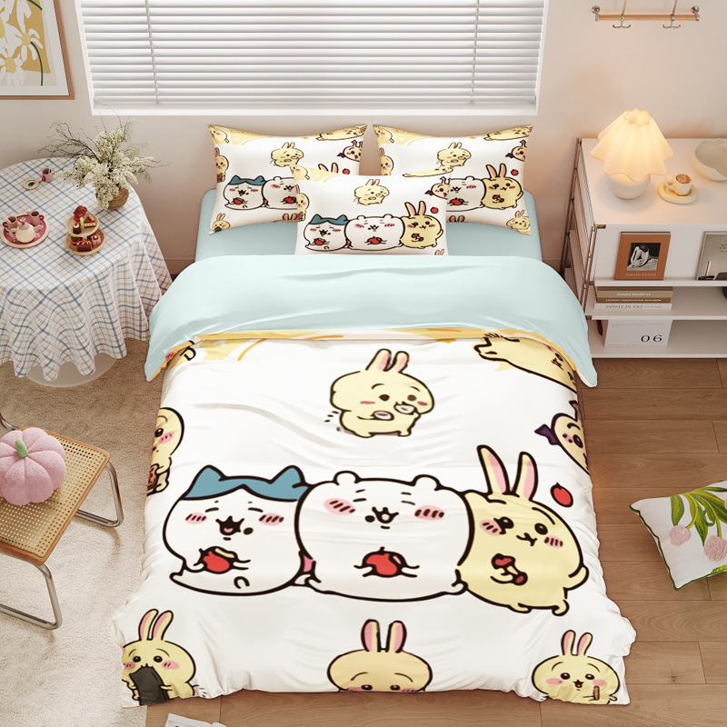 Chiikawa 夏季冰絲涼感四件套｜可愛卡通床組｜單人宿舍涼被床單組合-ZUIHANG SHOP