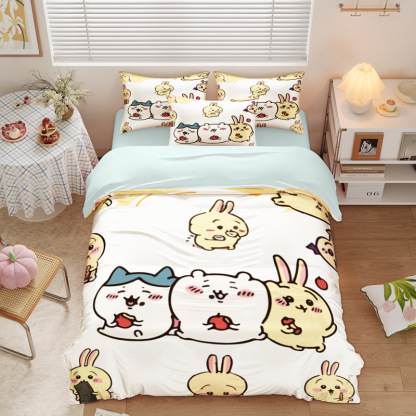 Chiikawa 夏季冰絲涼感四件套｜可愛卡通床組｜單人宿舍涼被床單組合-ZUIHANG SHOP