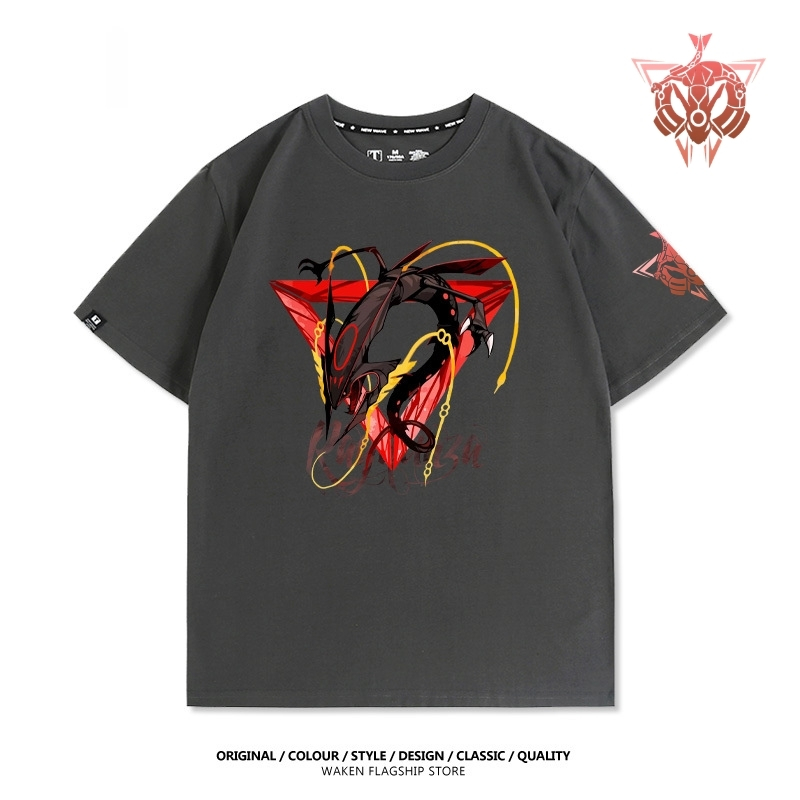 MEGE紅色裂空座印花短袖T恤