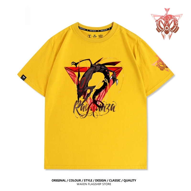 MEGE紅色裂空座印花短袖T恤