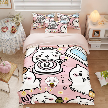 Chiikawa 夏季冰絲涼感四件套｜可愛卡通床組｜單人宿舍涼被床單組合-ZUIHANG SHOP