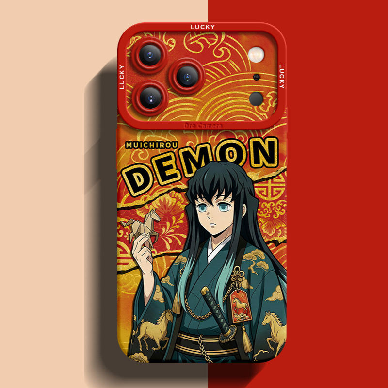 鬼滅之刃紅色馬年金線矽膠手機殼