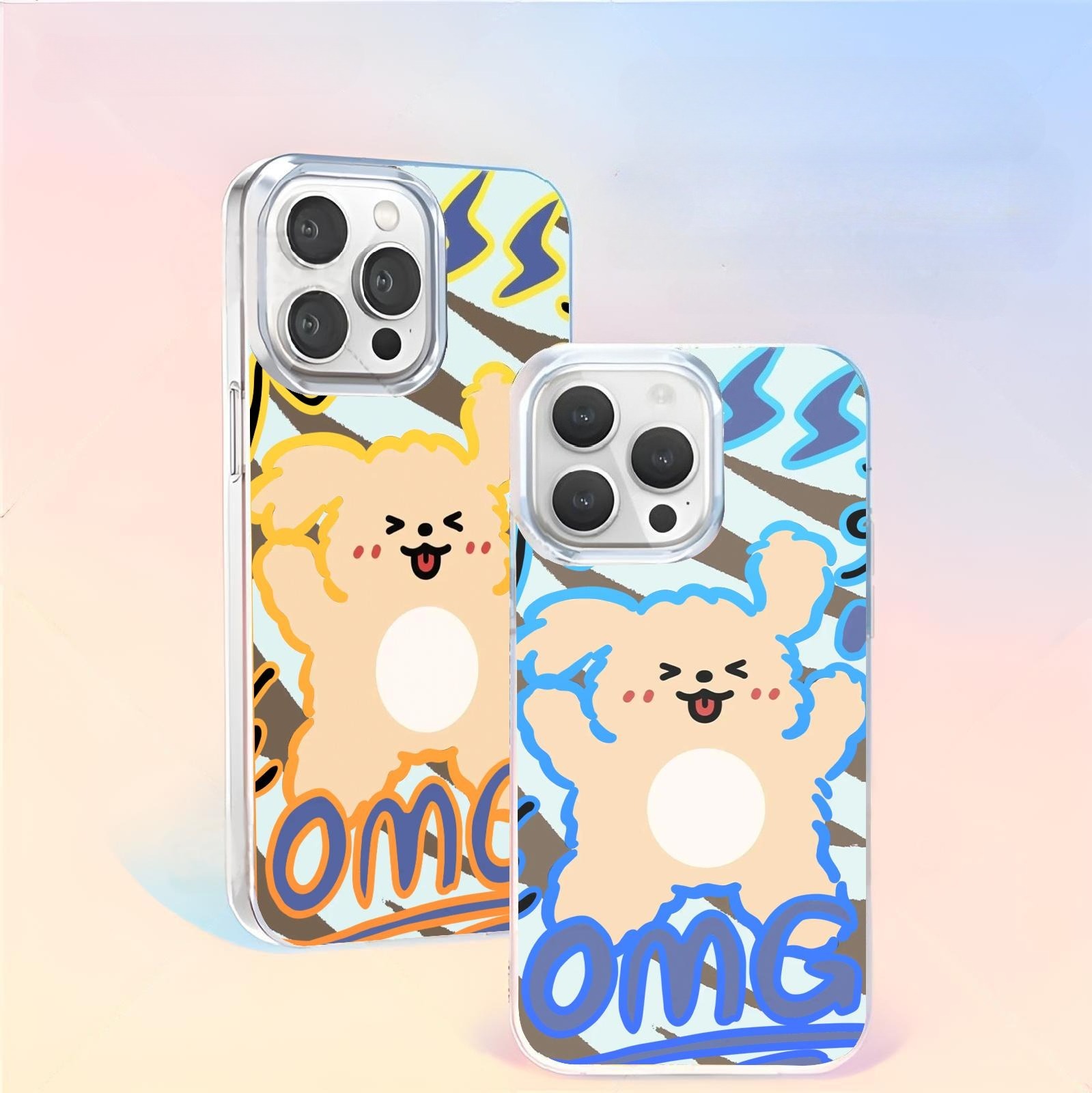 線條小狗極光金防摔手機殼