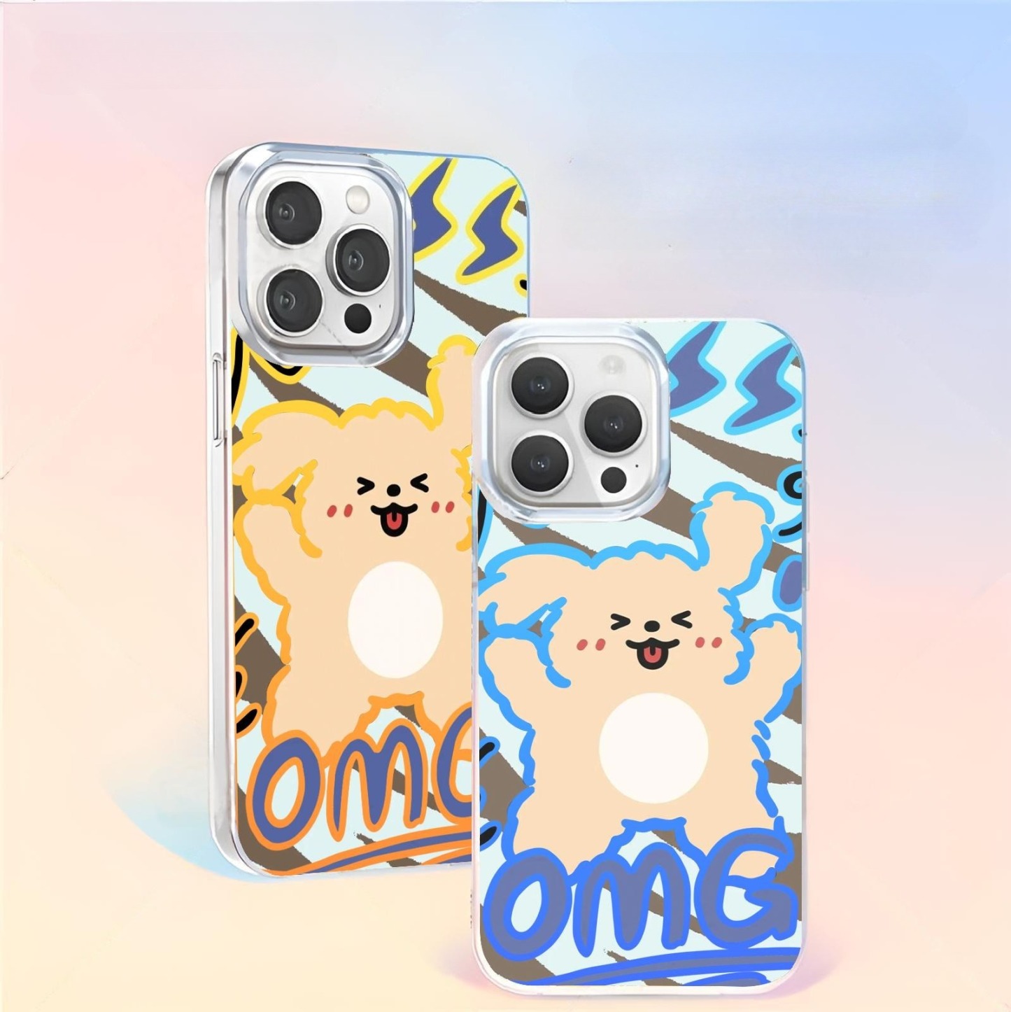 線條小狗極光金防摔手機殼