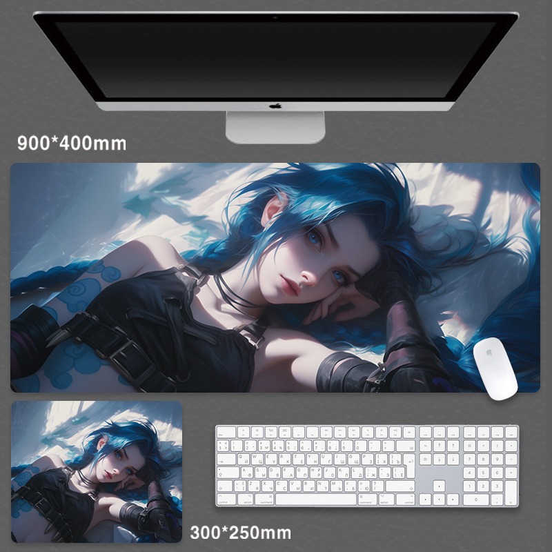 英雄聯盟 LOL 吉茵珂絲超大滑鼠墊｜加厚電競遊戲桌墊