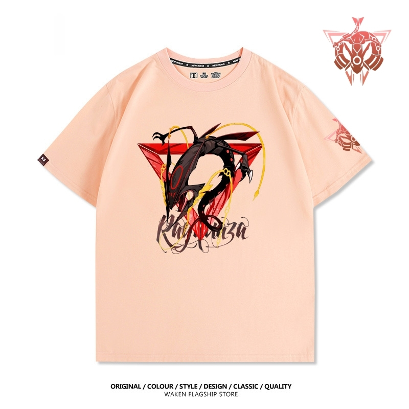 MEGE紅色裂空座印花短袖T恤