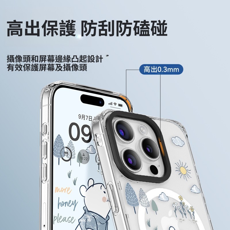 適用蘋果系列 卡通維尼熊高透防摔磁吸手機殼