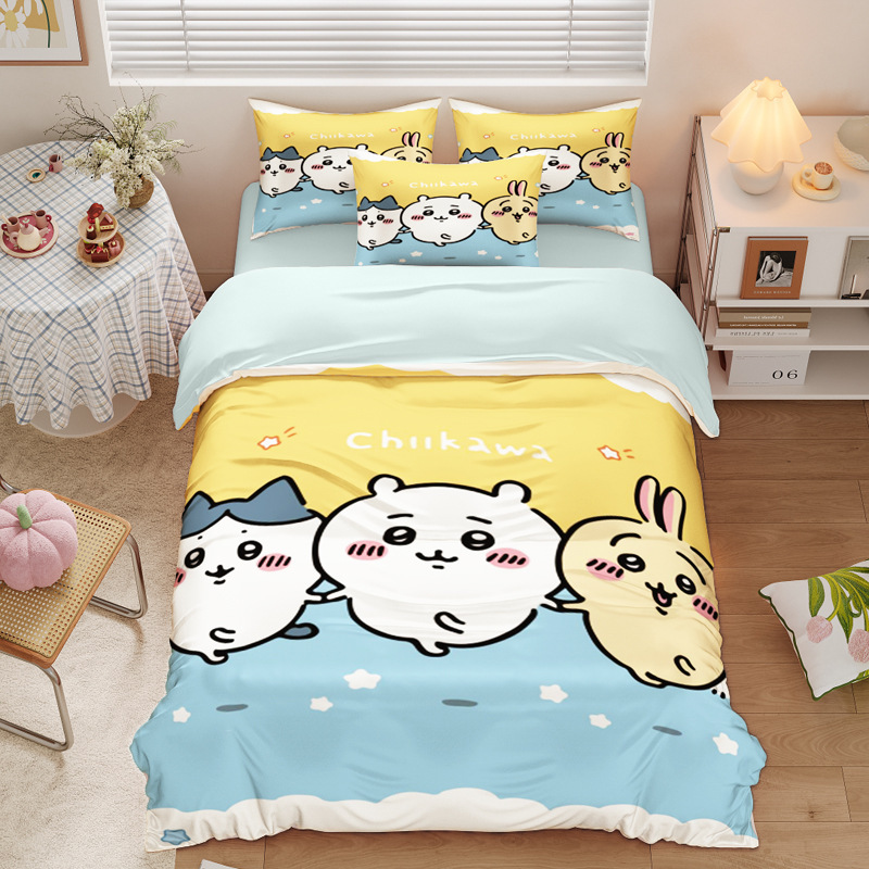 Chiikawa 夏季冰絲涼感四件套｜可愛卡通床組｜單人宿舍涼被床單組合-ZUIHANG SHOP