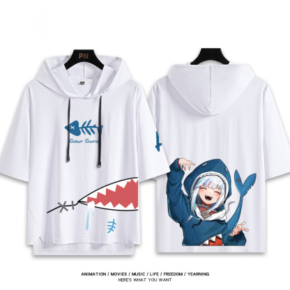 Vtuber HOLOLIVE 連帽短袖T恤 噶嗚·古拉 がうる・ぐら Gawr Gura-ZUIHANG SHOP