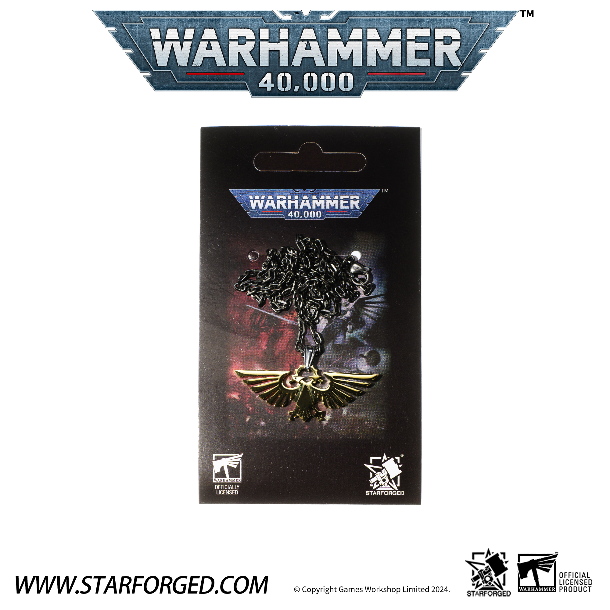 星辰鑄造 戰錘40K周邊帝國天鷹鈦鋼鍍金項鍊吊墜