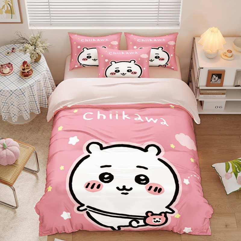Chiikawa 夏季冰絲涼感四件套｜可愛卡通床組｜單人宿舍涼被床單組合-ZUIHANG SHOP