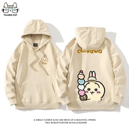Chiikawa聯名衛衣2024秋冬新款親子情侶裝薄絨款連帽衛衣