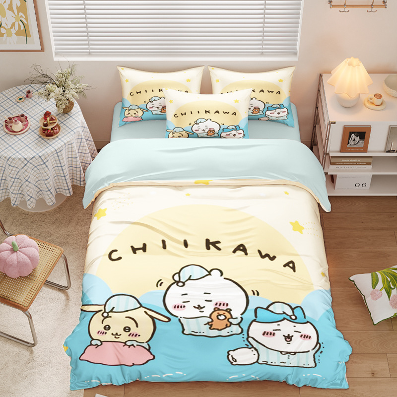 Chiikawa 夏季冰絲涼感四件套｜可愛卡通床組｜單人宿舍涼被床單組合-ZUIHANG SHOP