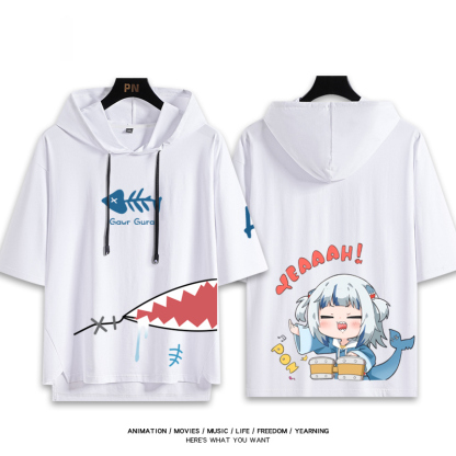 Vtuber HOLOLIVE 連帽短袖T恤 噶嗚·古拉 がうる・ぐら Gawr Gura-ZUIHANG SHOP