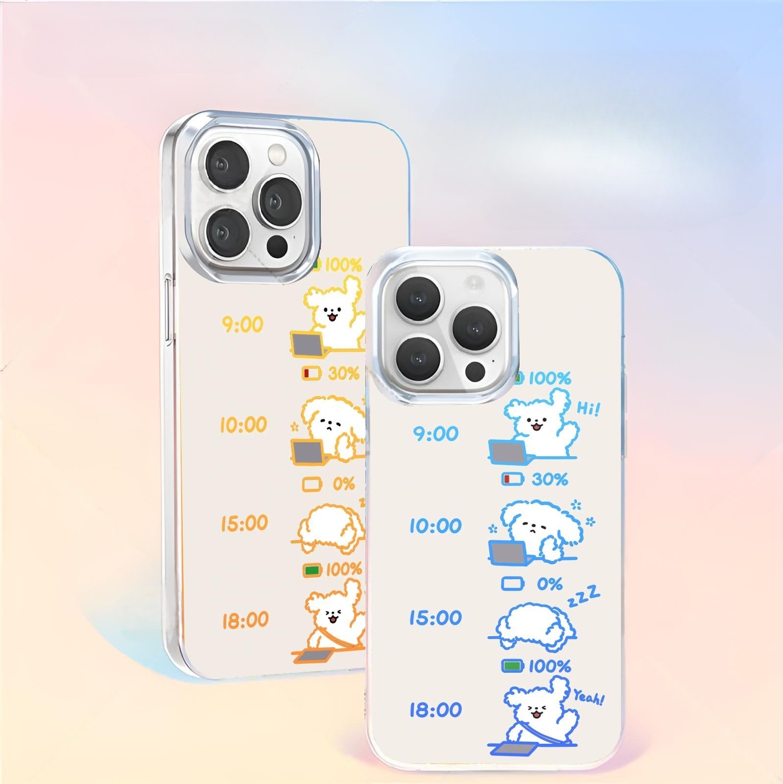 線條小狗極光金防摔手機殼