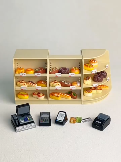 收銀臺轉角超市麵包店微縮模型玩具 | 現代收款臺貨架前臺過家家擺件