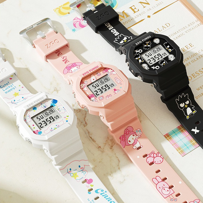 🔥正品免運🎁 三麗鷗聯名简约小方块多功能時尚防水運動電子手錶