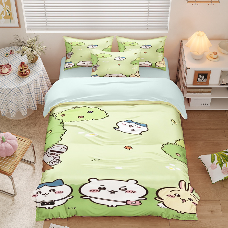 Chiikawa 夏季冰絲涼感四件套｜可愛卡通床組｜單人宿舍涼被床單組合-ZUIHANG SHOP