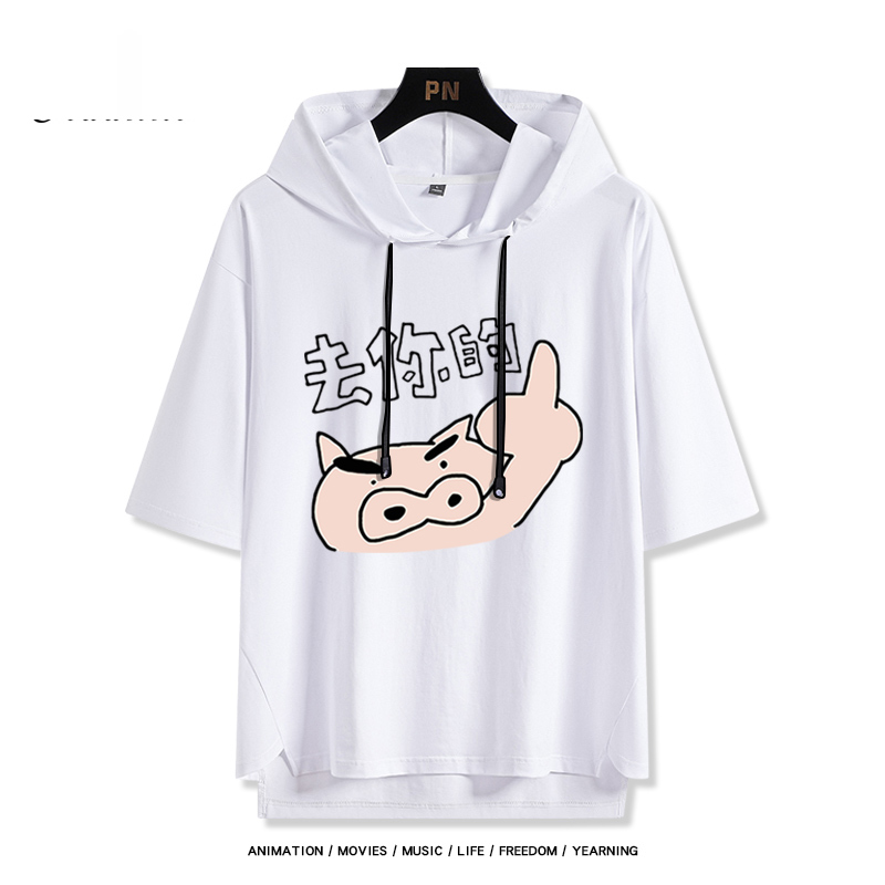 蠟筆小新 左衛門 連帽短袖T恤-ZUIHANG SHOP