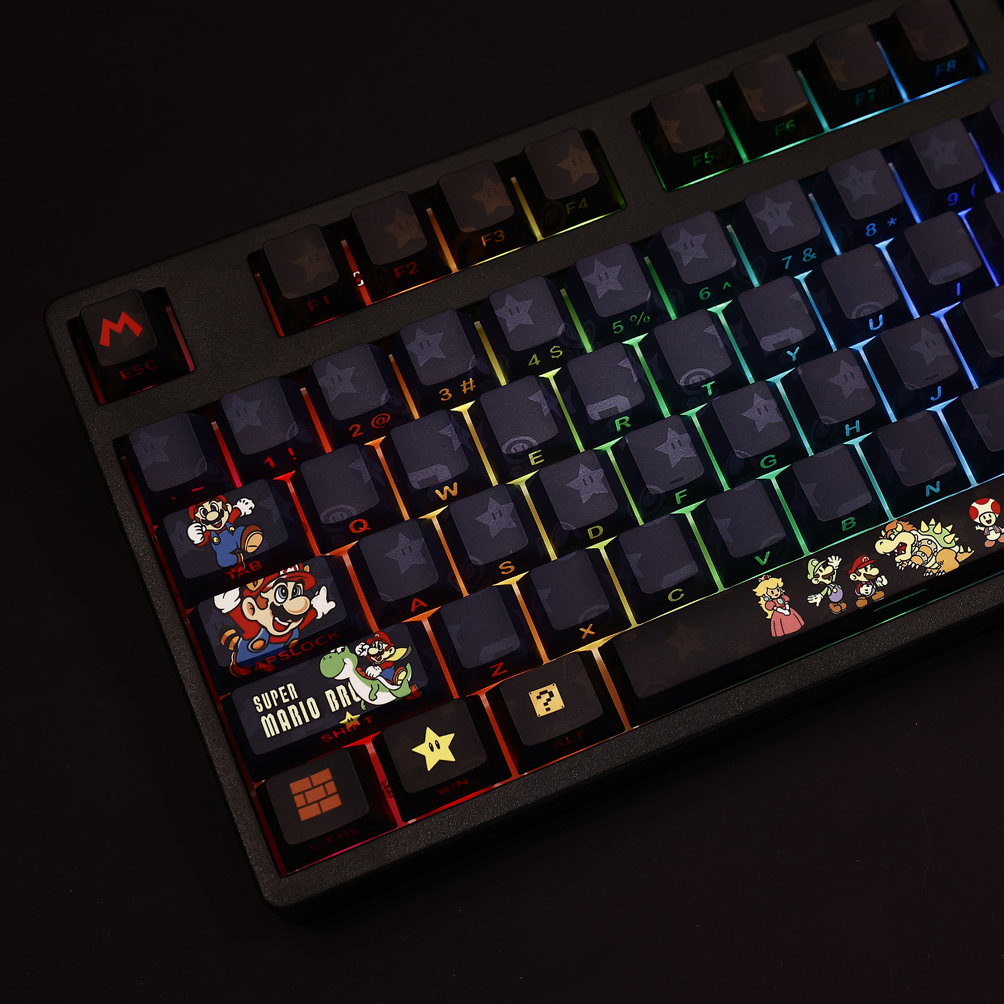 馬里奧Mario超級瑪麗透光RGB108鍵標準配列衛星軸鍵帽-ZUIHANG SHOP