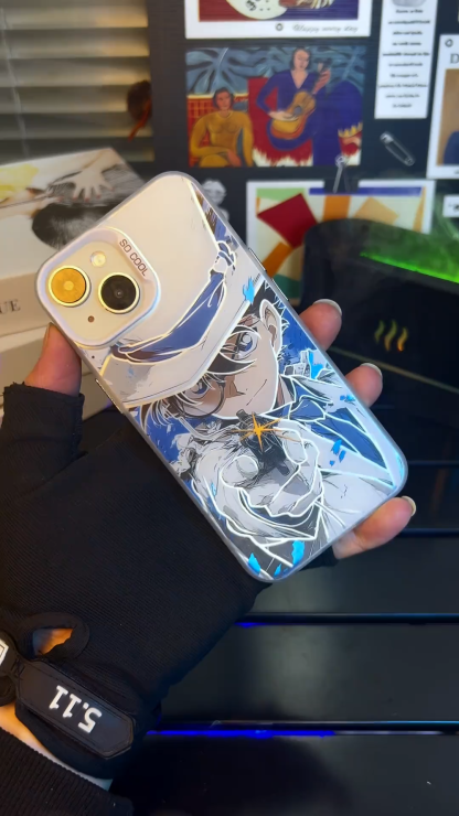 名偵探柯南彩銀線條漸變防摔手機殼