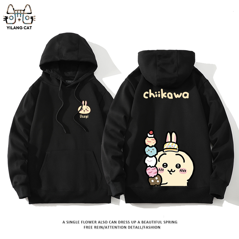 Chiikawa聯名衛衣2024秋冬新款親子情侶裝薄絨款連帽衛衣