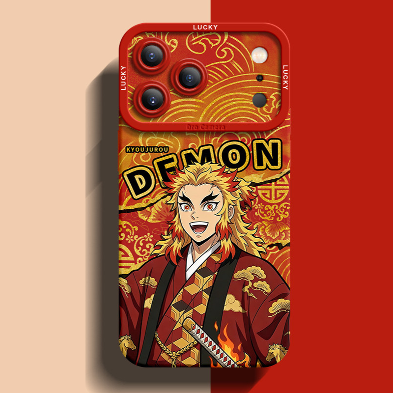 鬼滅之刃紅色馬年金線矽膠手機殼