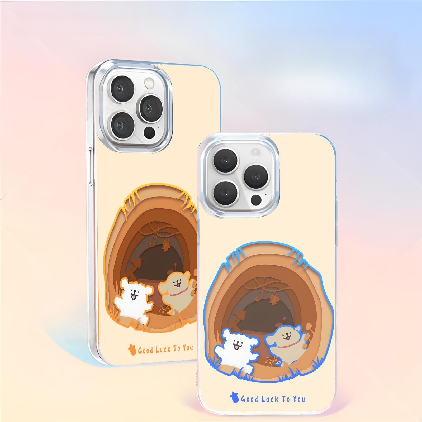 線條小狗極光金防摔手機殼