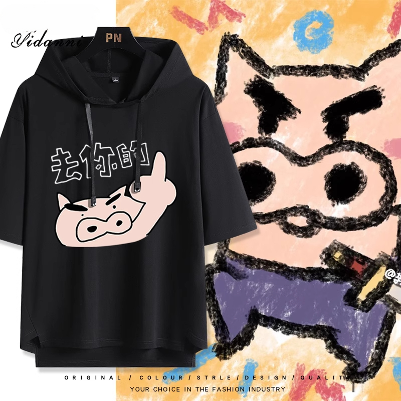 蠟筆小新 左衛門 連帽短袖T恤-ZUIHANG SHOP