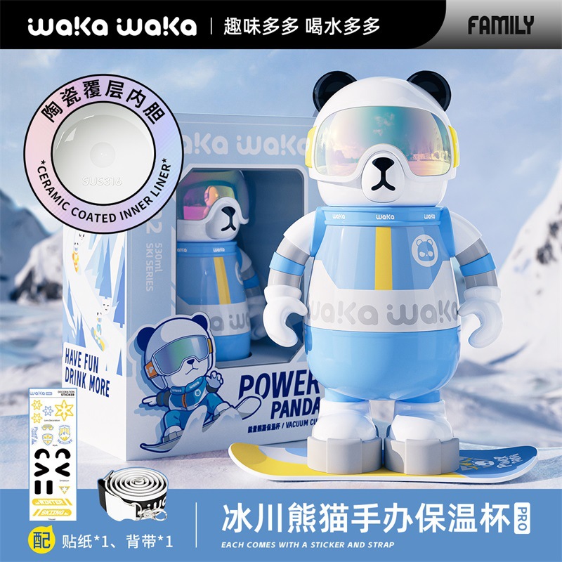 Waka熊貓保溫杯｜陶瓷內膽｜食品級安全｜高顏值潮玩卡通吸管杯｜適合男女及兒童-ZUIHANG SHOP