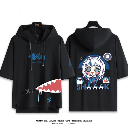 Vtuber HOLOLIVE 連帽短袖T恤 噶嗚·古拉 がうる・ぐら Gawr Gura-ZUIHANG SHOP