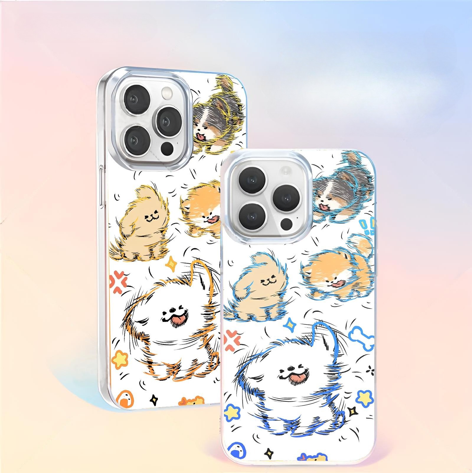 線條小狗極光金防摔手機殼