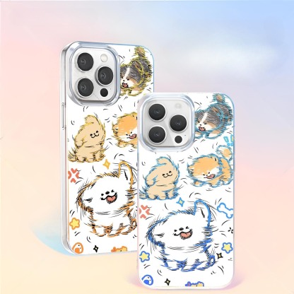 線條小狗極光金防摔手機殼