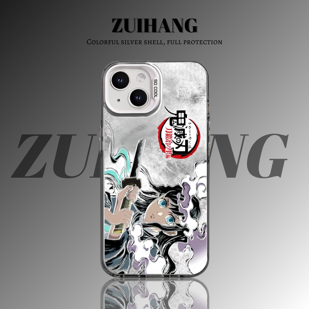 鬼滅之刃 極光彩銀 線條漸變防摔手機殼-ZUIHANG SHOP