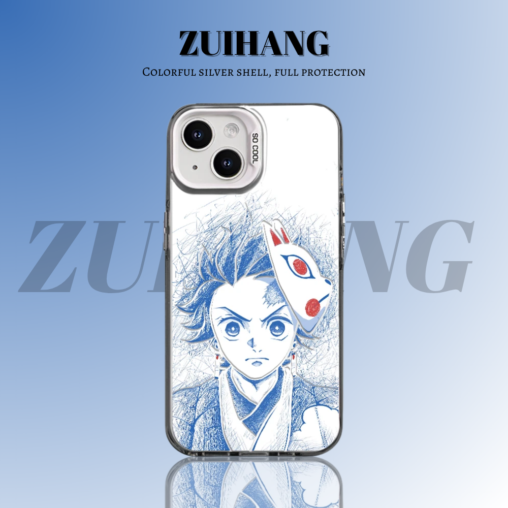 鬼滅之刃 極光彩銀 線條漸變防摔手機殼-ZUIHANG SHOP