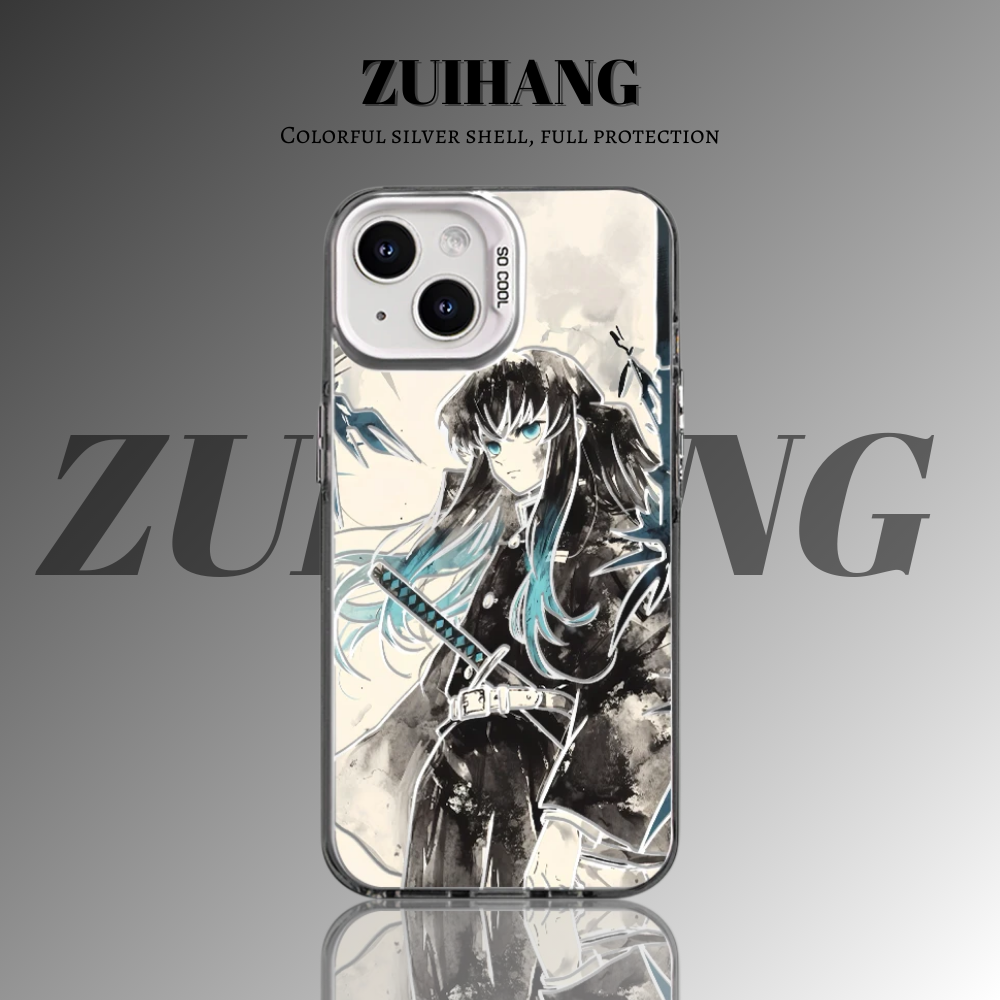 鬼滅之刃 極光彩銀 線條漸變防摔手機殼-ZUIHANG SHOP