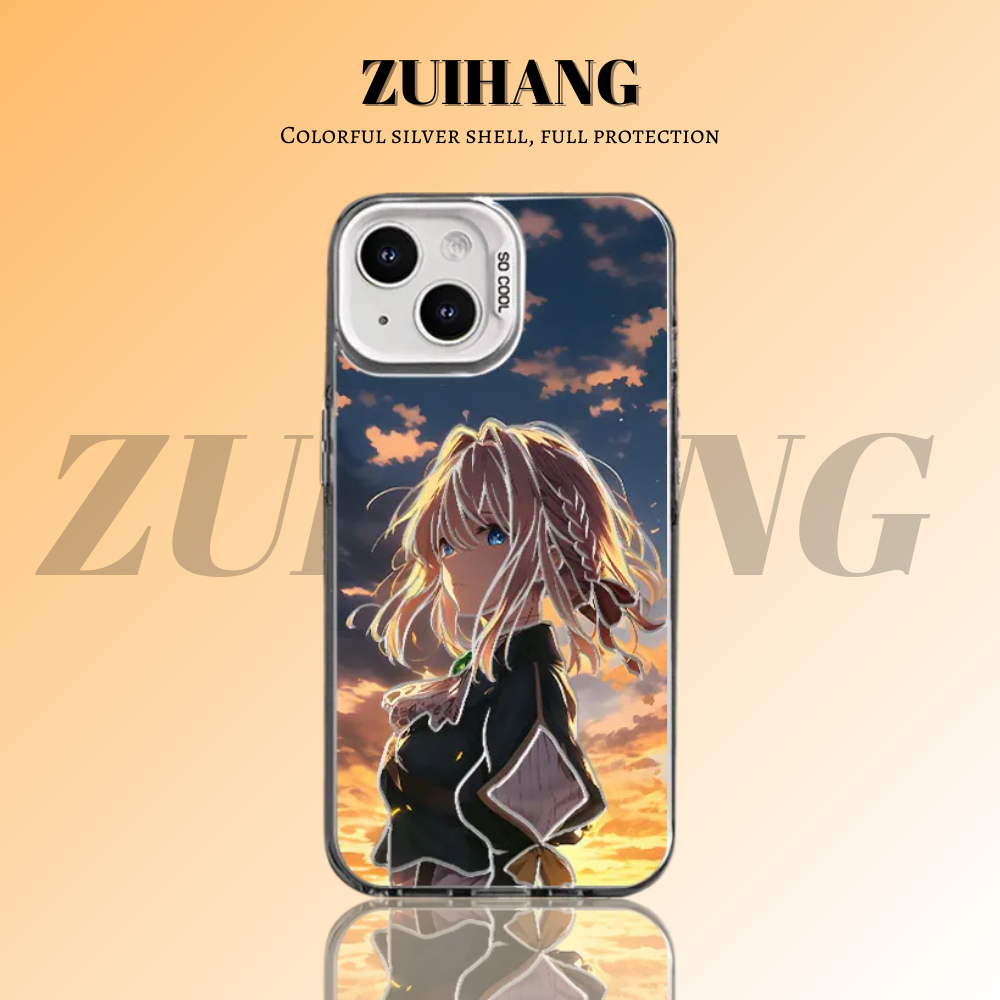 紫羅蘭永恆花園彩銀線條漸變防摔手機殼-ZUIHANG SHOP