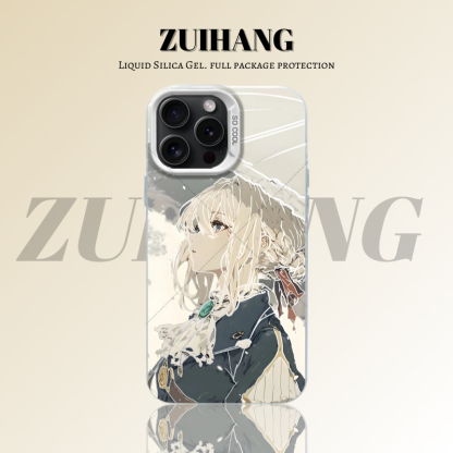 紫羅蘭永恆花園彩銀線條漸變防摔手機殼-ZUIHANG SHOP