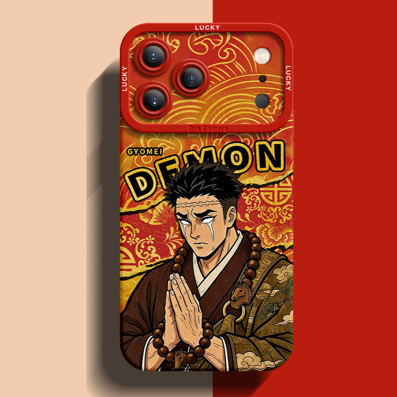 鬼滅之刃紅色馬年金線矽膠手機殼