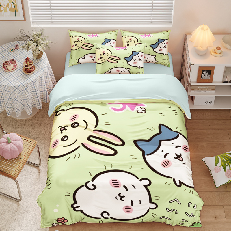 Chiikawa 夏季冰絲涼感四件套｜可愛卡通床組｜單人宿舍涼被床單組合-ZUIHANG SHOP