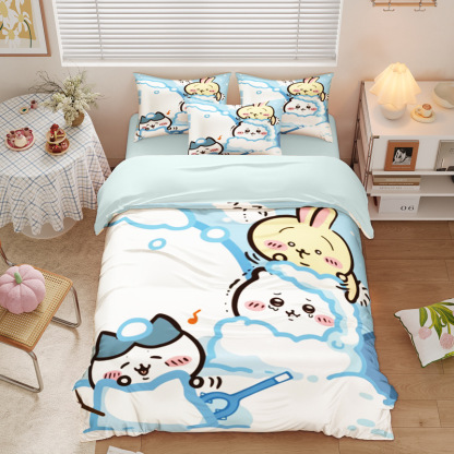 Chiikawa 夏季冰絲涼感四件套｜可愛卡通床組｜單人宿舍涼被床單組合-ZUIHANG SHOP