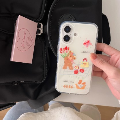 韓系卡通塗鴉花朵小熊手機殼-ZUIHANG SHOP