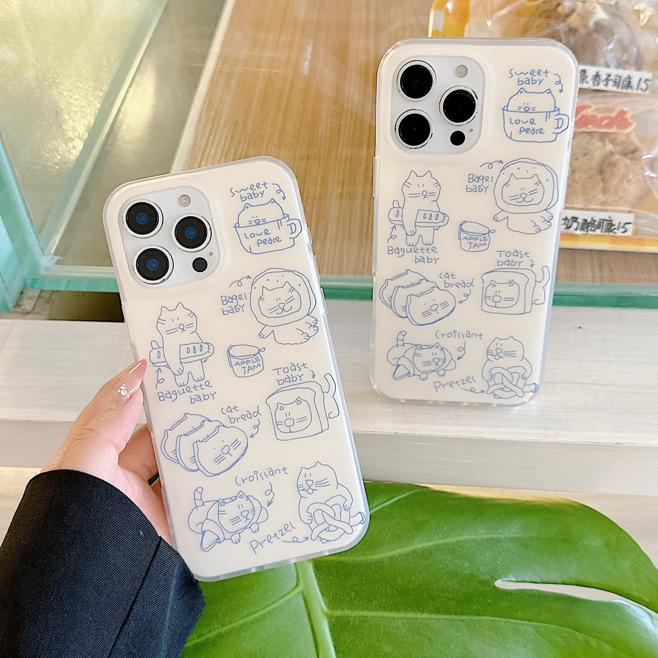 韓系簡約線條塗鴉卡通貓咪手機殼-ZUIHANG SHOP