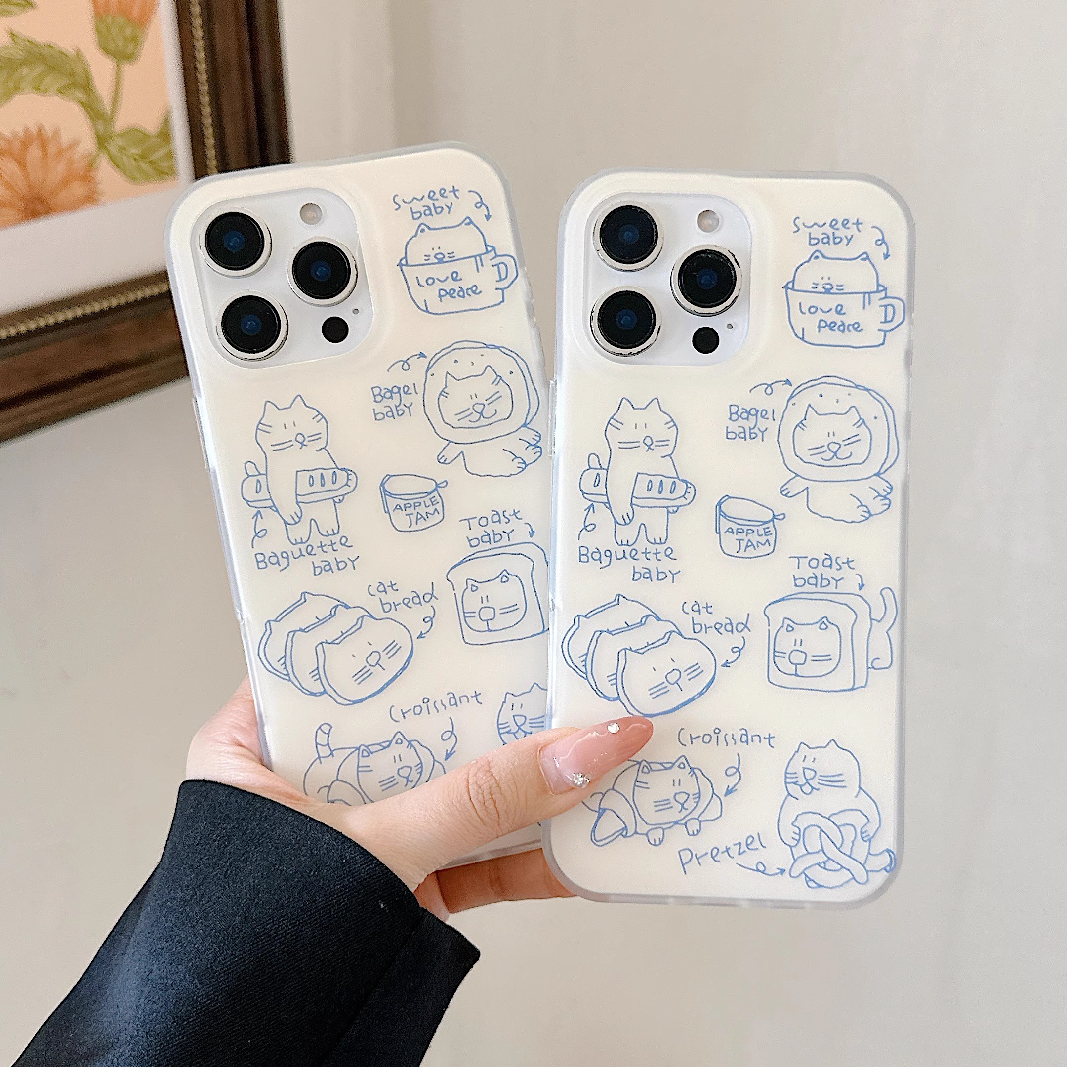 韓系簡約線條塗鴉卡通貓咪手機殼-ZUIHANG SHOP